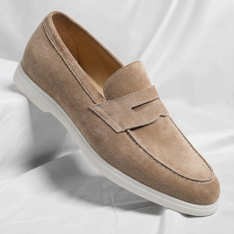 Mocassin penny homme coloris moka avec semelle blanche