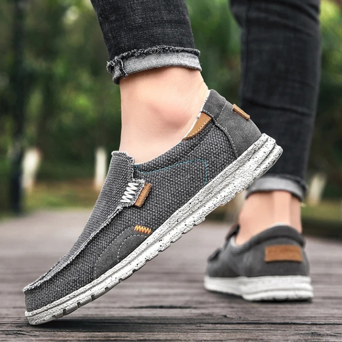 Mocassins homme toile, coloris Gris