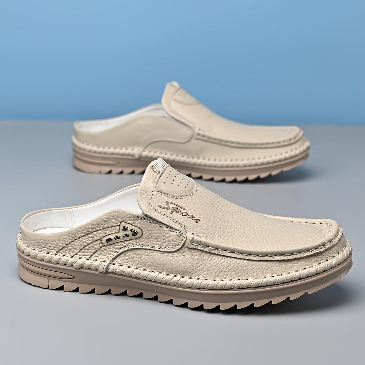 Mules homme à bout fermé, coloris Ivoire