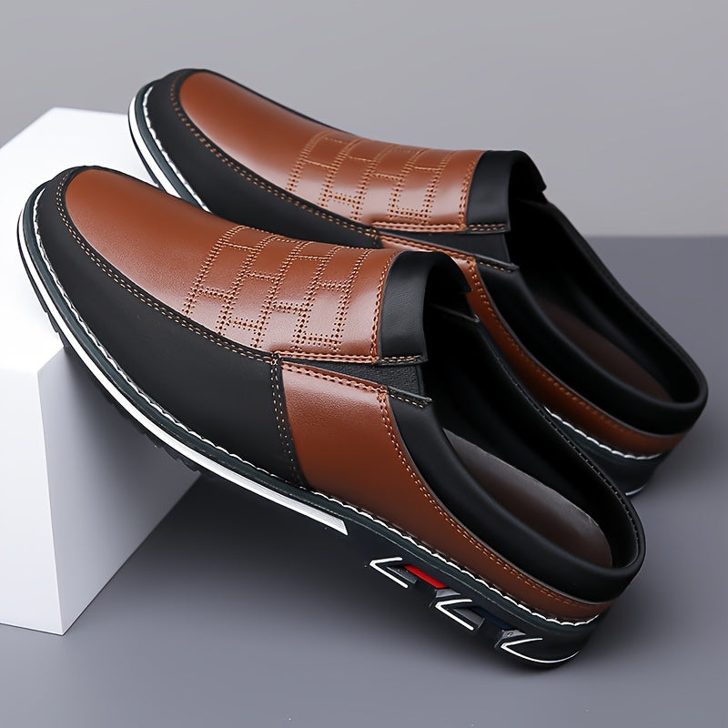 Mules homme bicolores à enfiler, coloris Marron