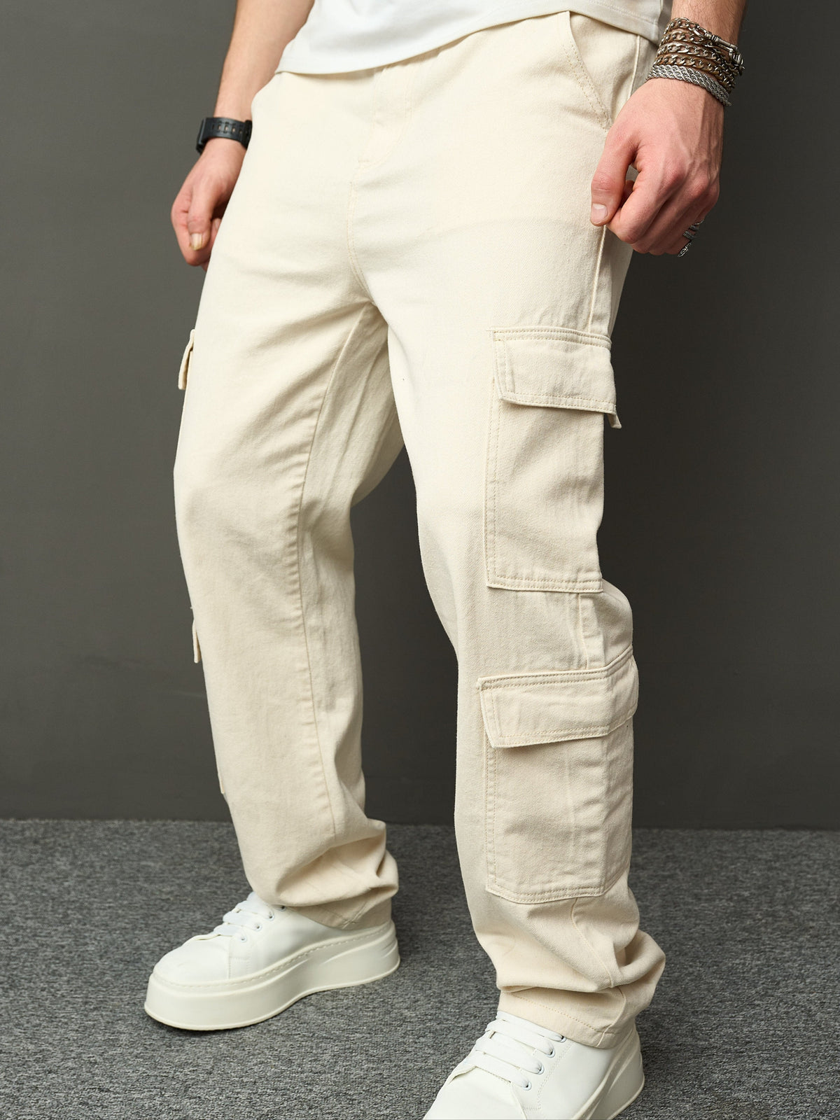 Pantalon cargo homme, coloris Crème, vue principale