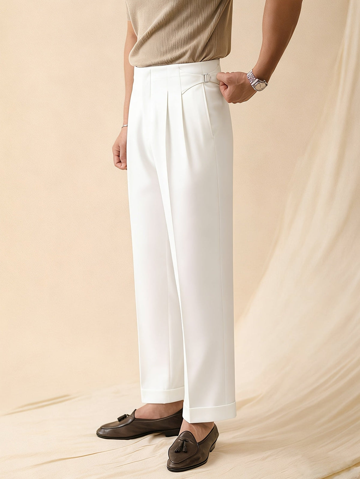 Pantalon homme à revers, coloris Blanc, vue principale