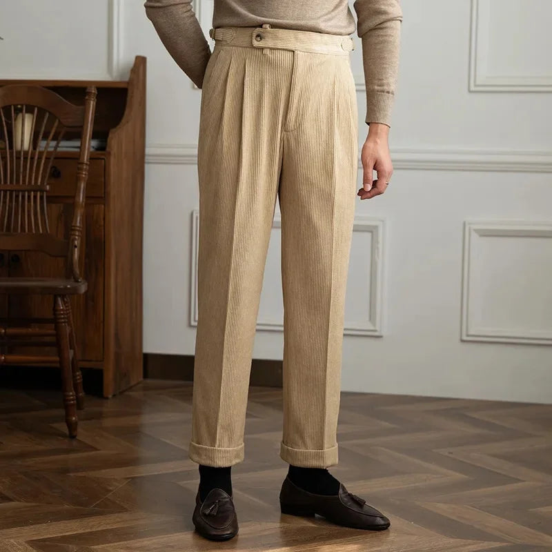 Pantalon homme plissé en velours côtelé, coloris Beige