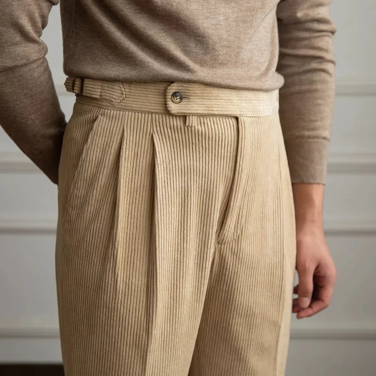 Pantalon homme plissé en velours côtelé, vue 2