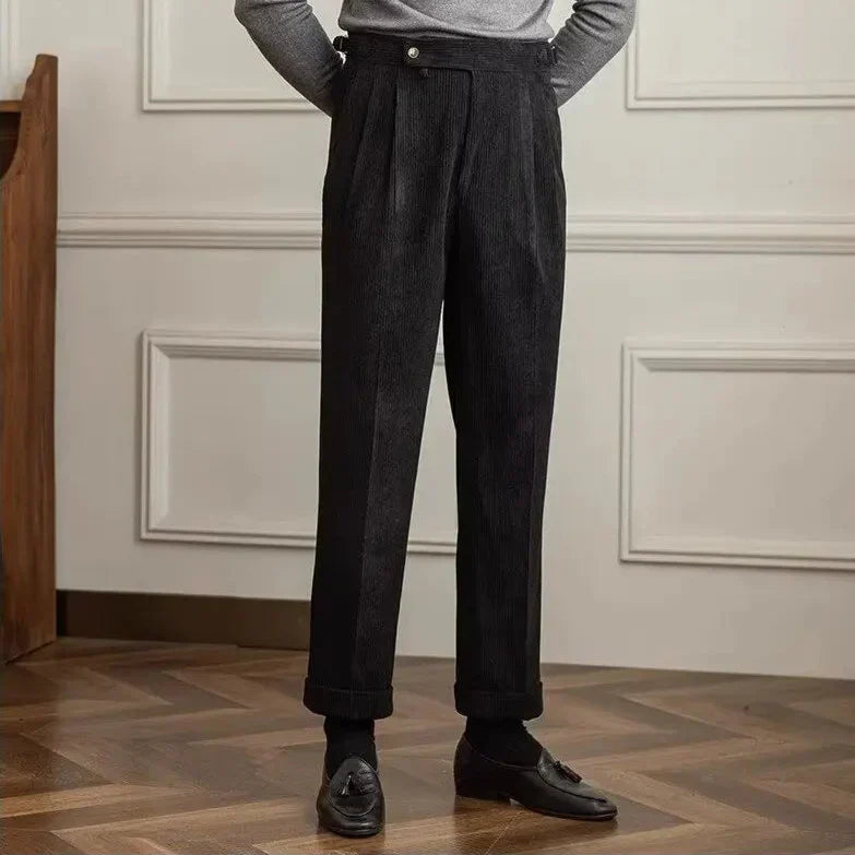 Pantalon homme plissé en velours côtelé, coloris Noir