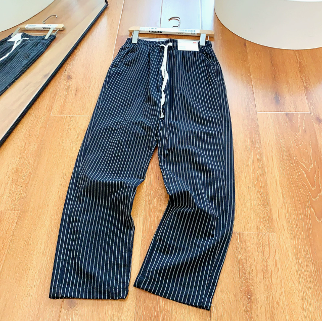 Pantalon homme rayé ample, coloris Noir