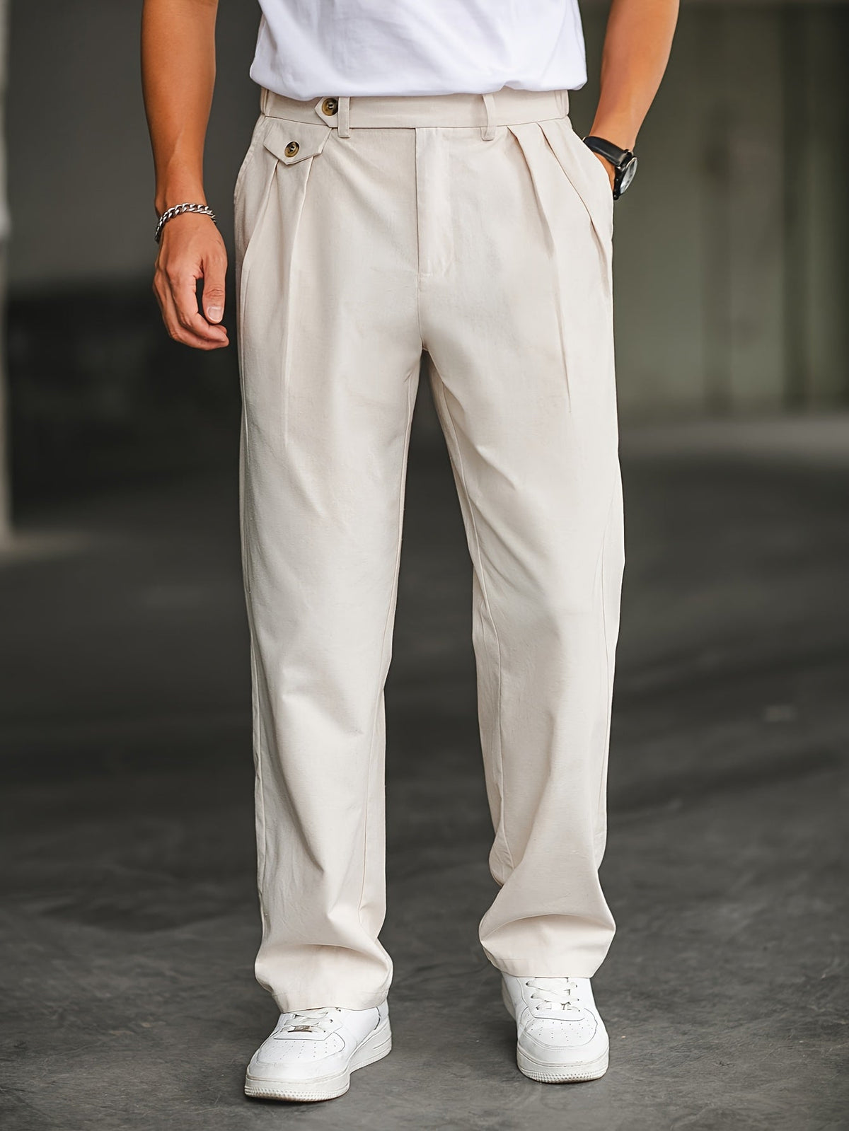 Pantalon homme taille boutonnée, coloris Beige, vue principale