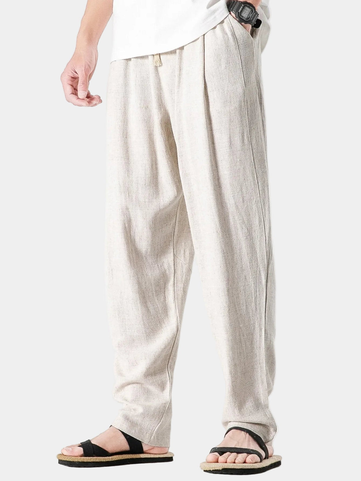 Pantalon homme taille élastique, coloris Beige