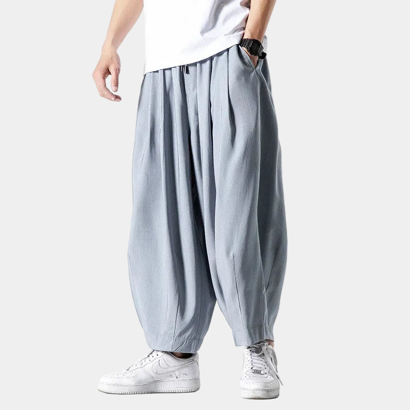 Pantalon homme taille élastique ample, coloris Bleu clair