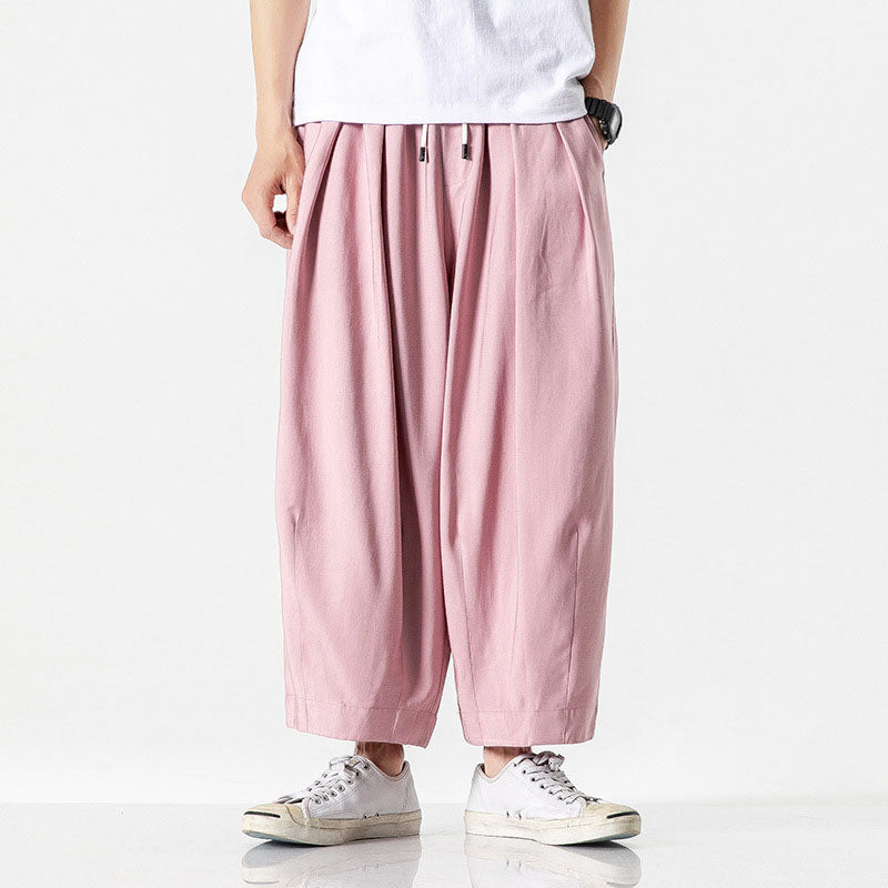Pantalon homme taille élastique ample, coloris Rose