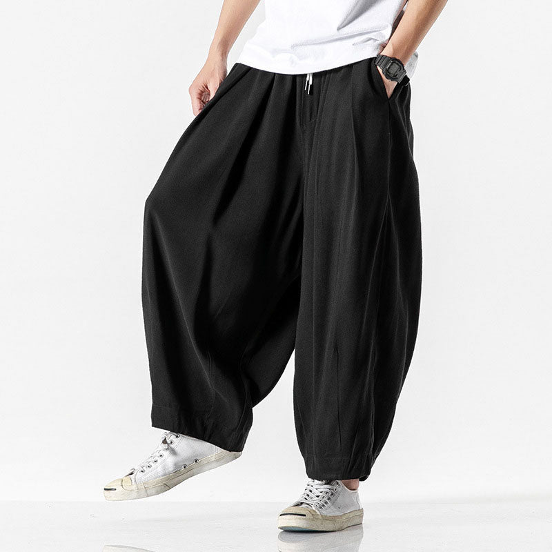 Pantalon homme taille élastique ample, coloris Noir