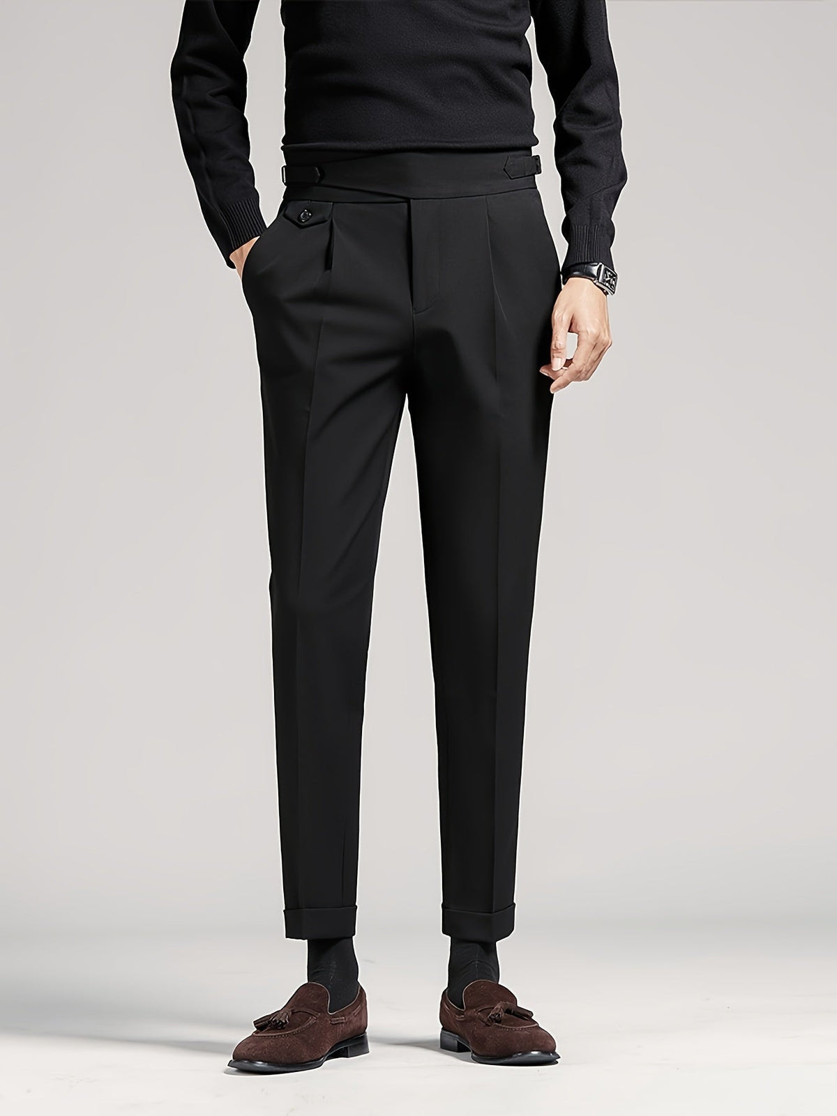 Pantalon homme taille haute, coloris Noir