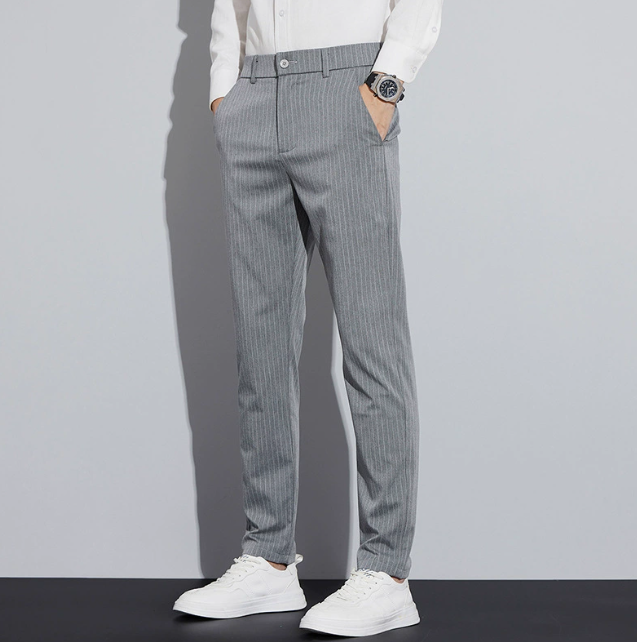 Pantalon homme slim rayé, coloris Gris, vue principale