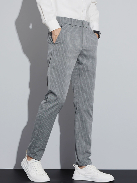 Pantalon homme slim rayé, coloris Gris, vue 2