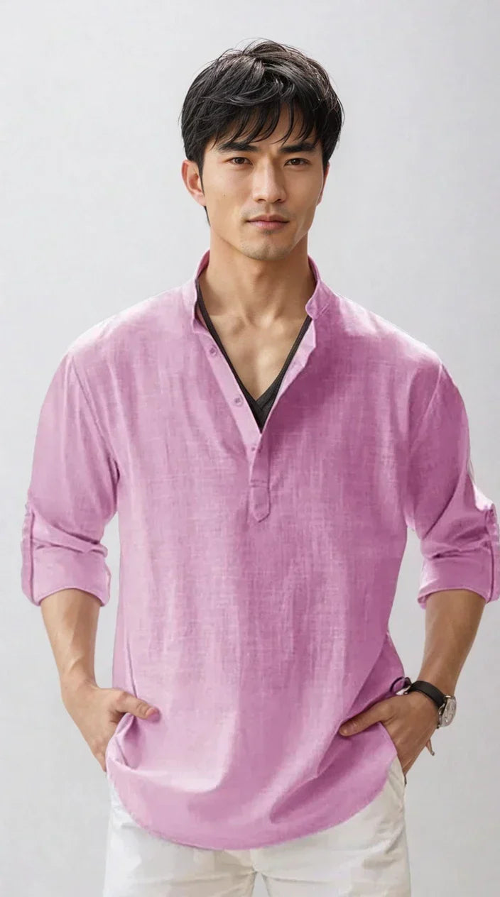 Chemise en lin pour homme, coloris Rose clair