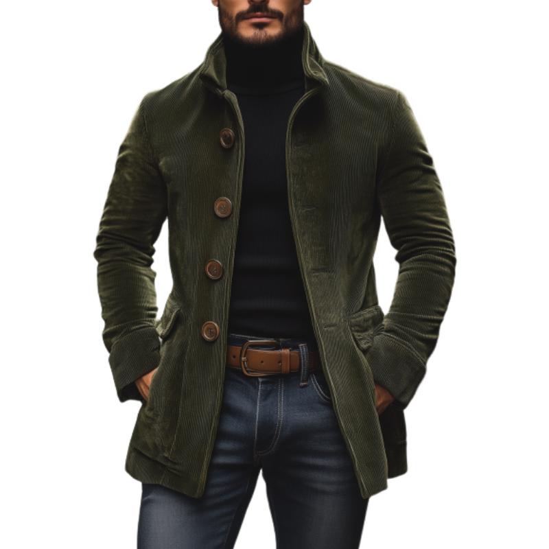 Manteau court ajusté en velours côtelé à col montant pour homme, coloris Vert armée