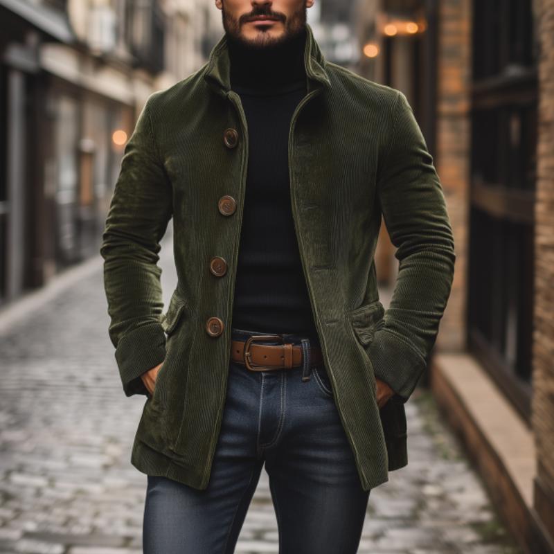 Manteau court ajusté en velours côtelé à col montant pour homme, vue 2