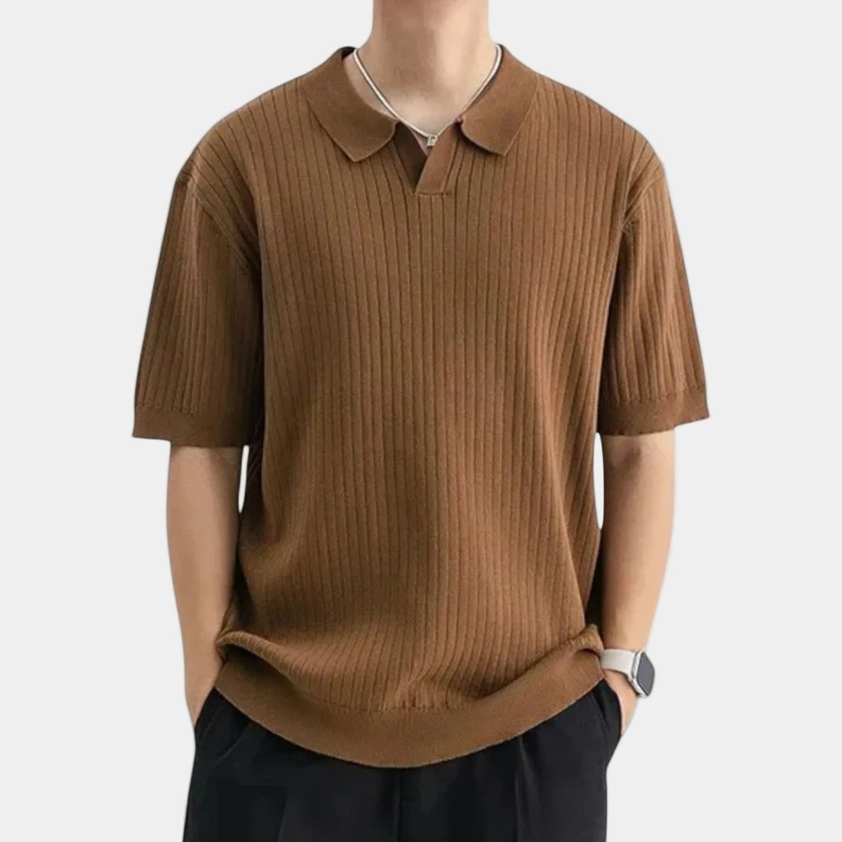 Polo homme côtel, coloris Marron