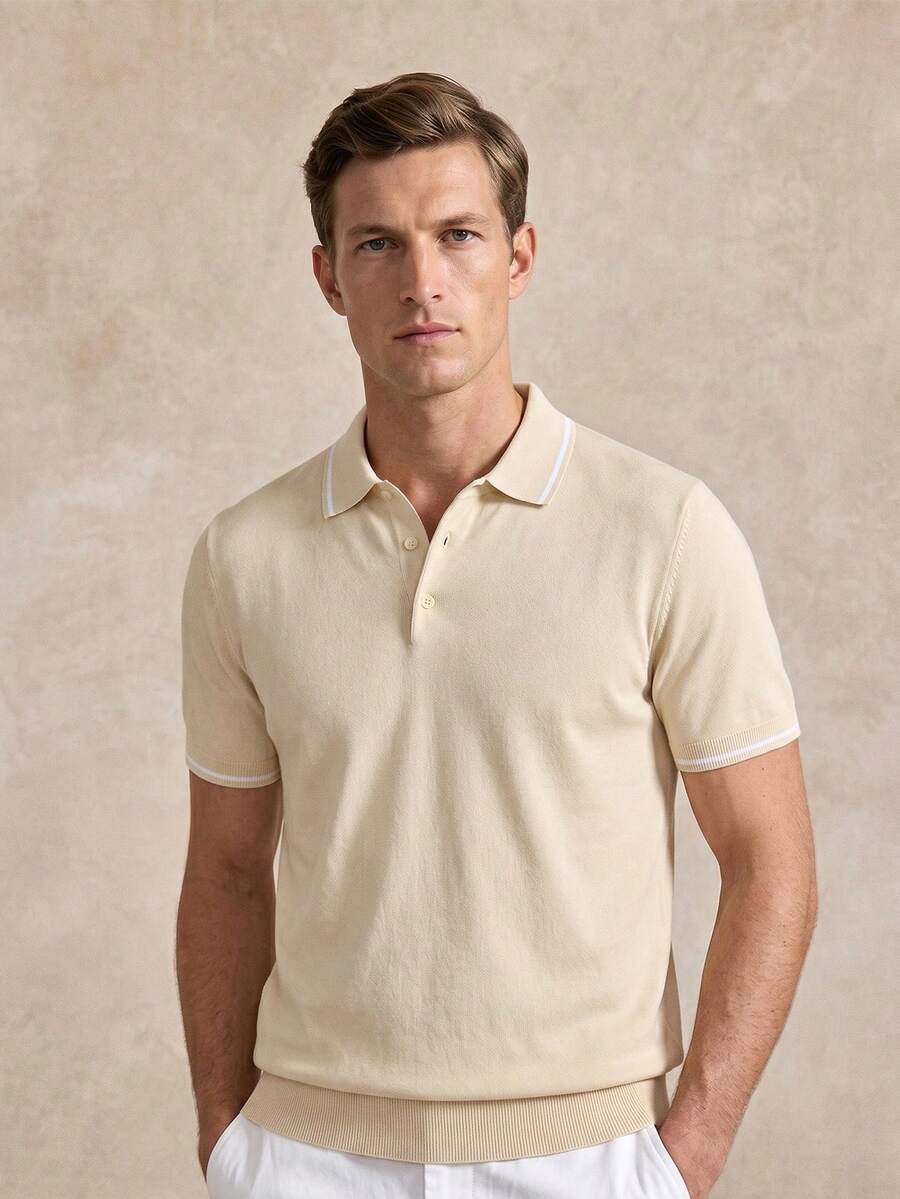 Polo homme col côtelé, coloris Beige, vue principale