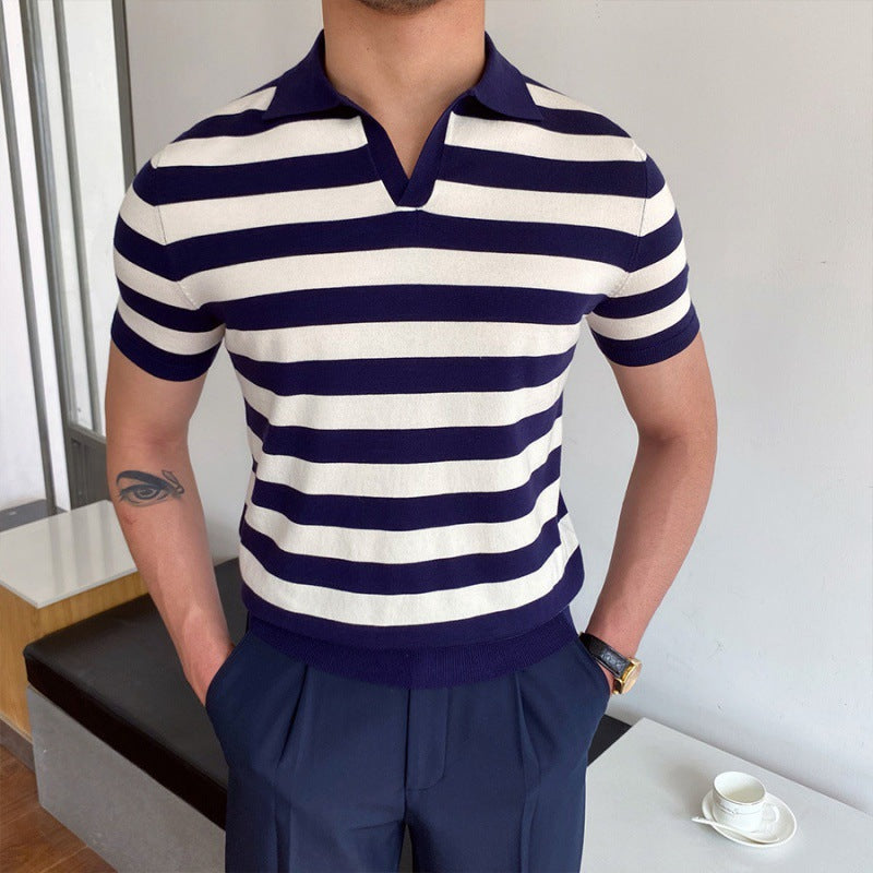 Polo homme col ouvert, variante Rayé