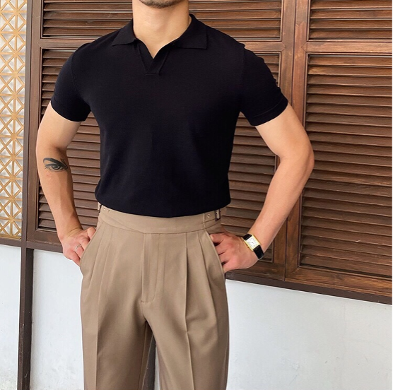 Polo homme col ouvert, coloris Noir