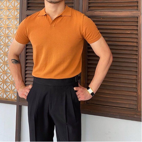 Polo homme col ouvert, coloris Orange