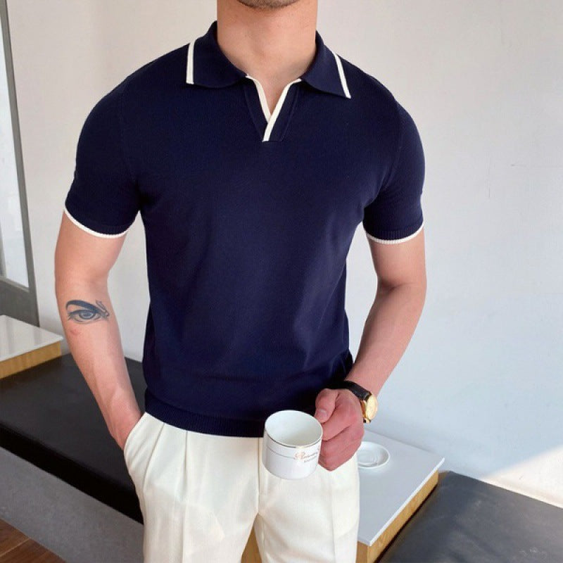Polo homme col ouvert, coloris Bleu/Blanc