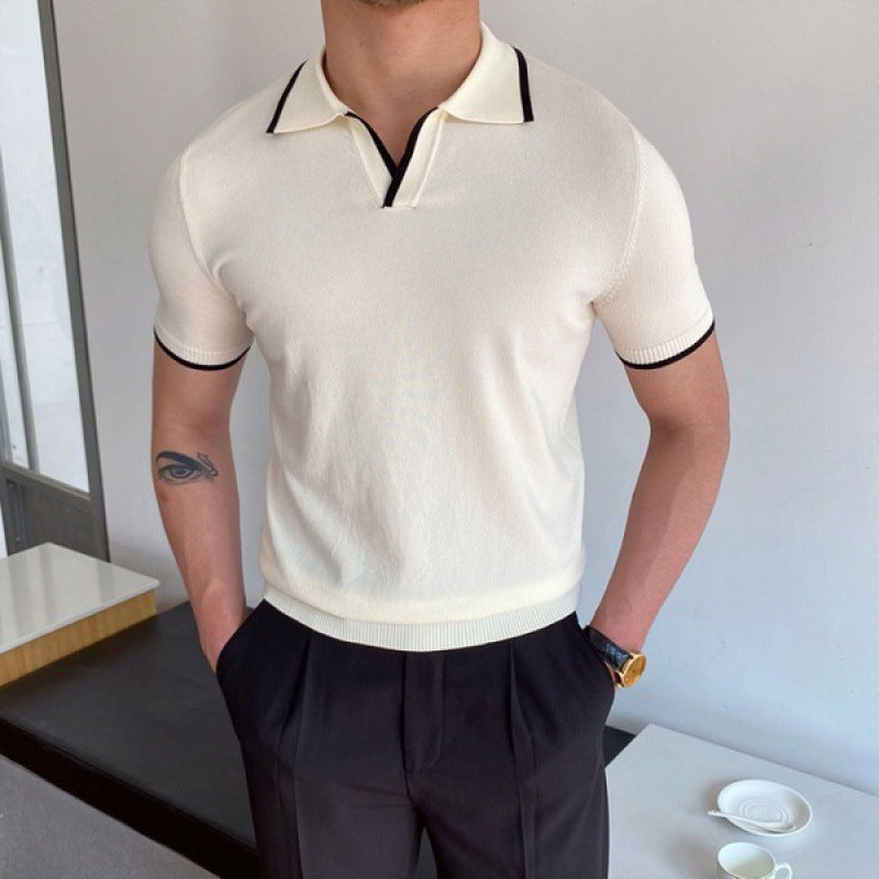 Polo homme col ouvert, coloris Blanc/Noir