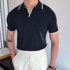 Polo homme col ouvert, coloris Noir/Blanc