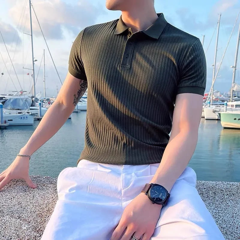 Polo homme boutonné, coloris Vert armée