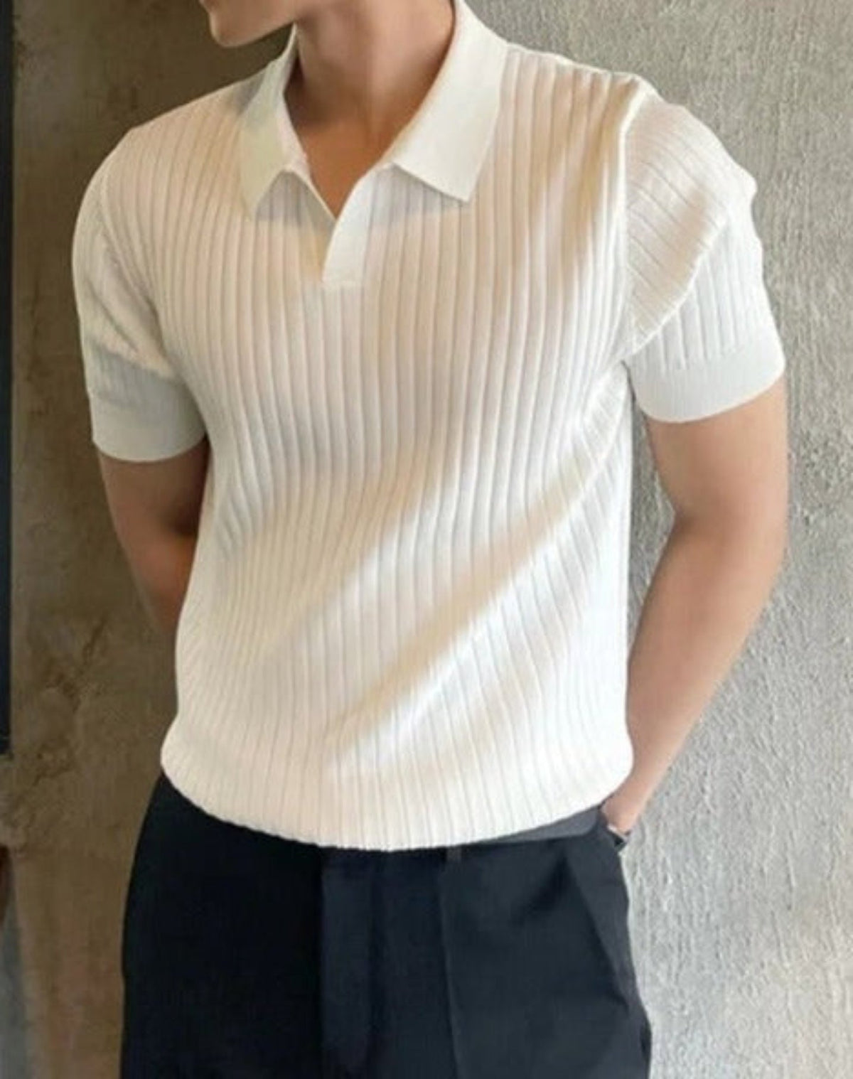 Polo homme côtelé, coloris Blanc