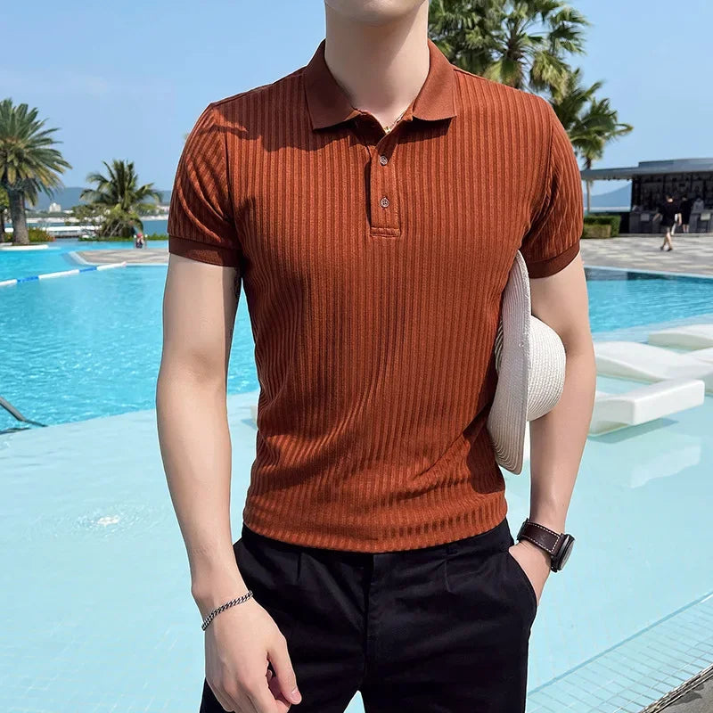 Polo homme boutonné, coloris Rouille