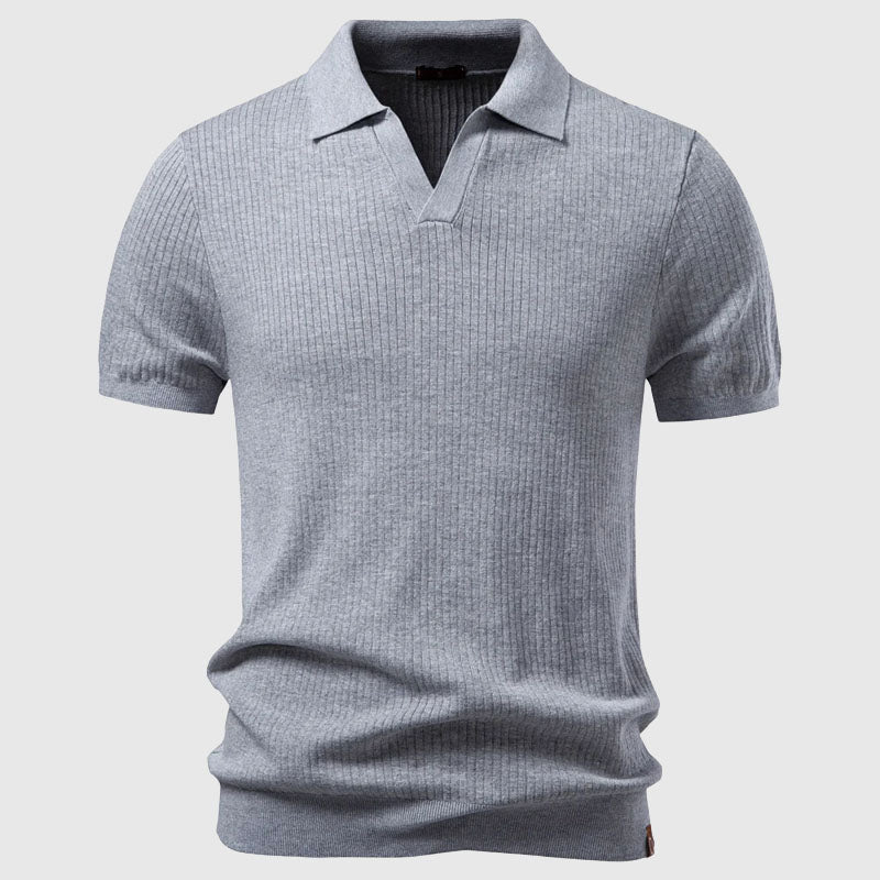 Polo homme maille côtelée, coloris Gris