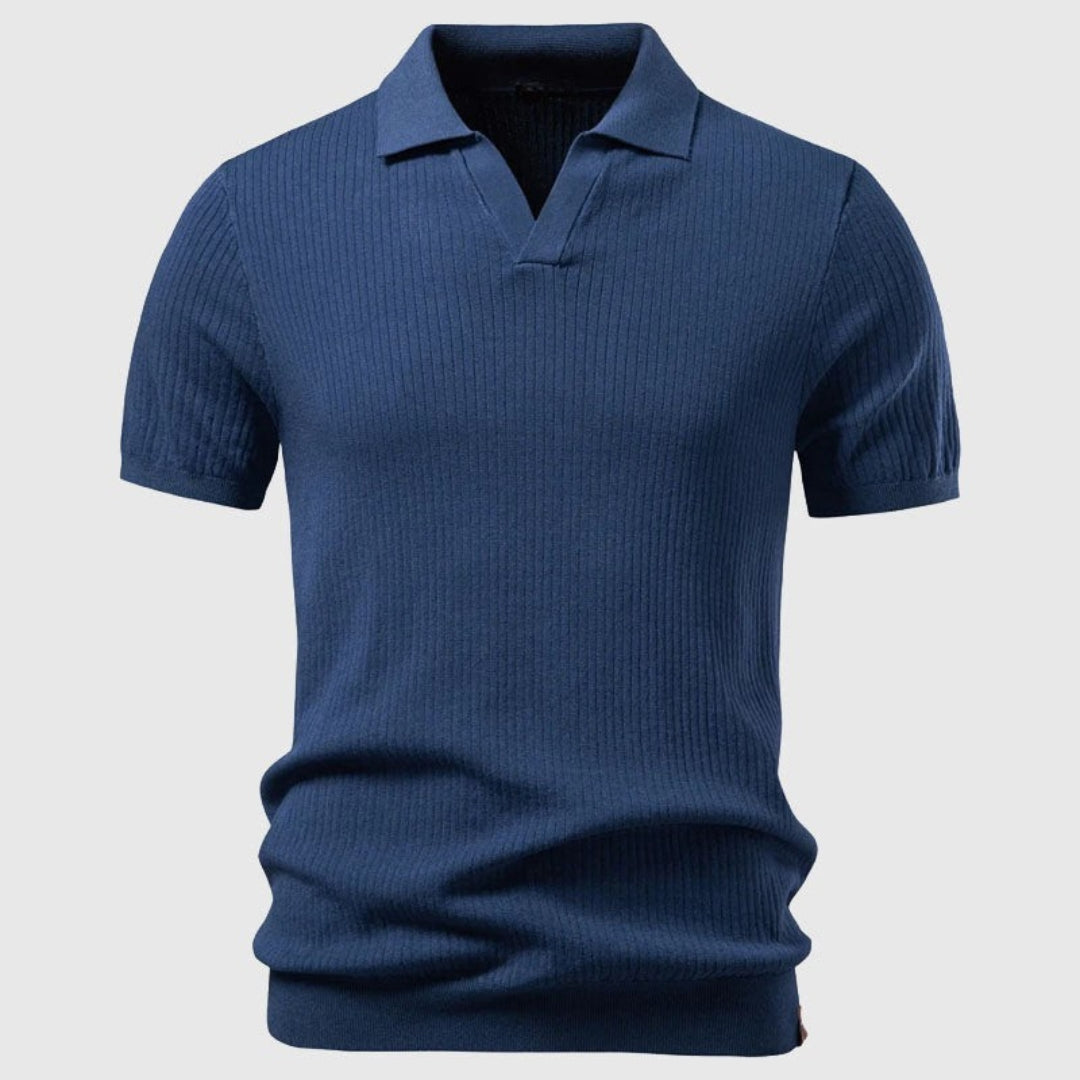 Polo homme maille côtelée, coloris Bleu