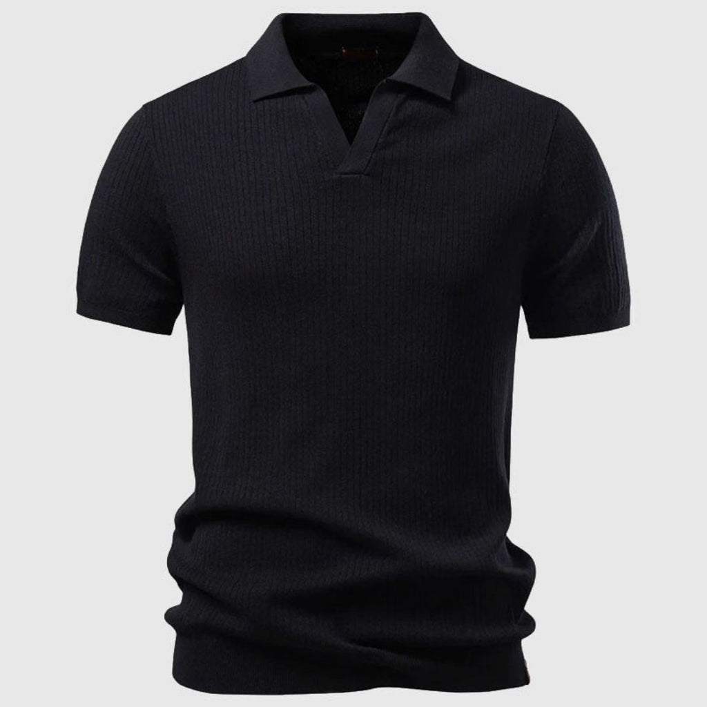 Polo homme maille côtelée, coloris Noir