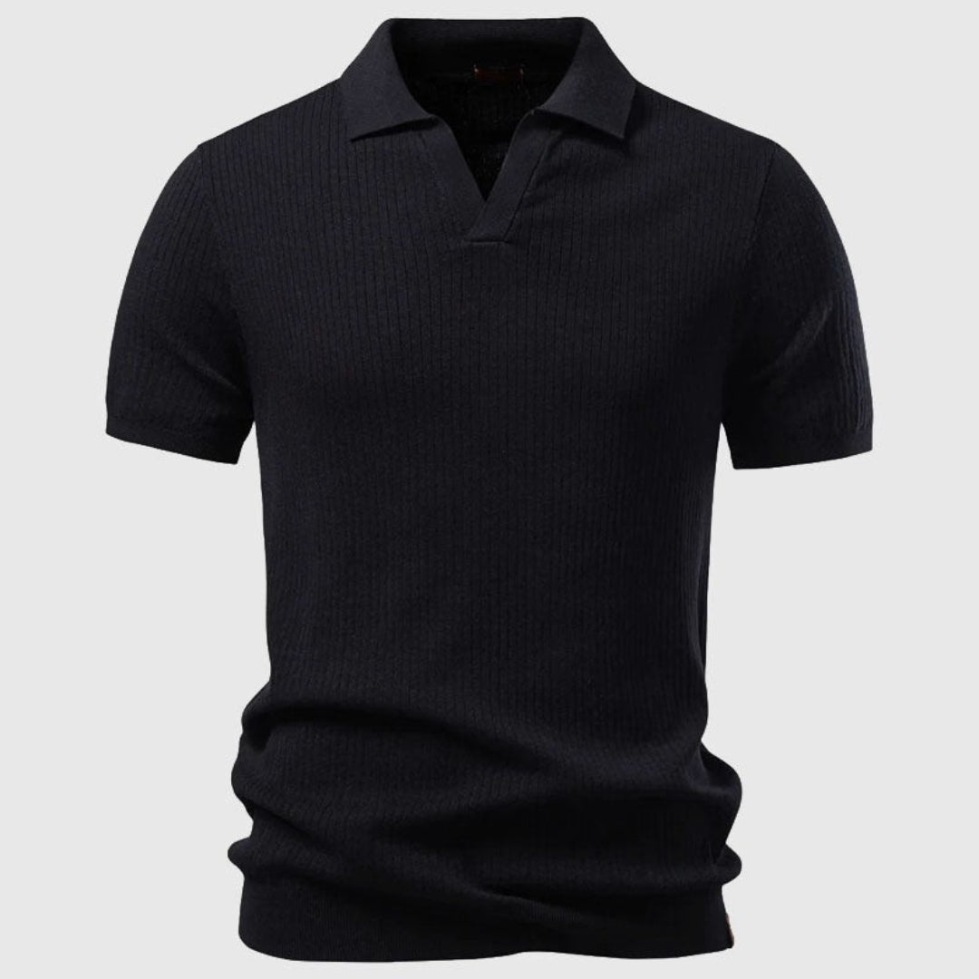 Polo homme maille côtelée, coloris Noir