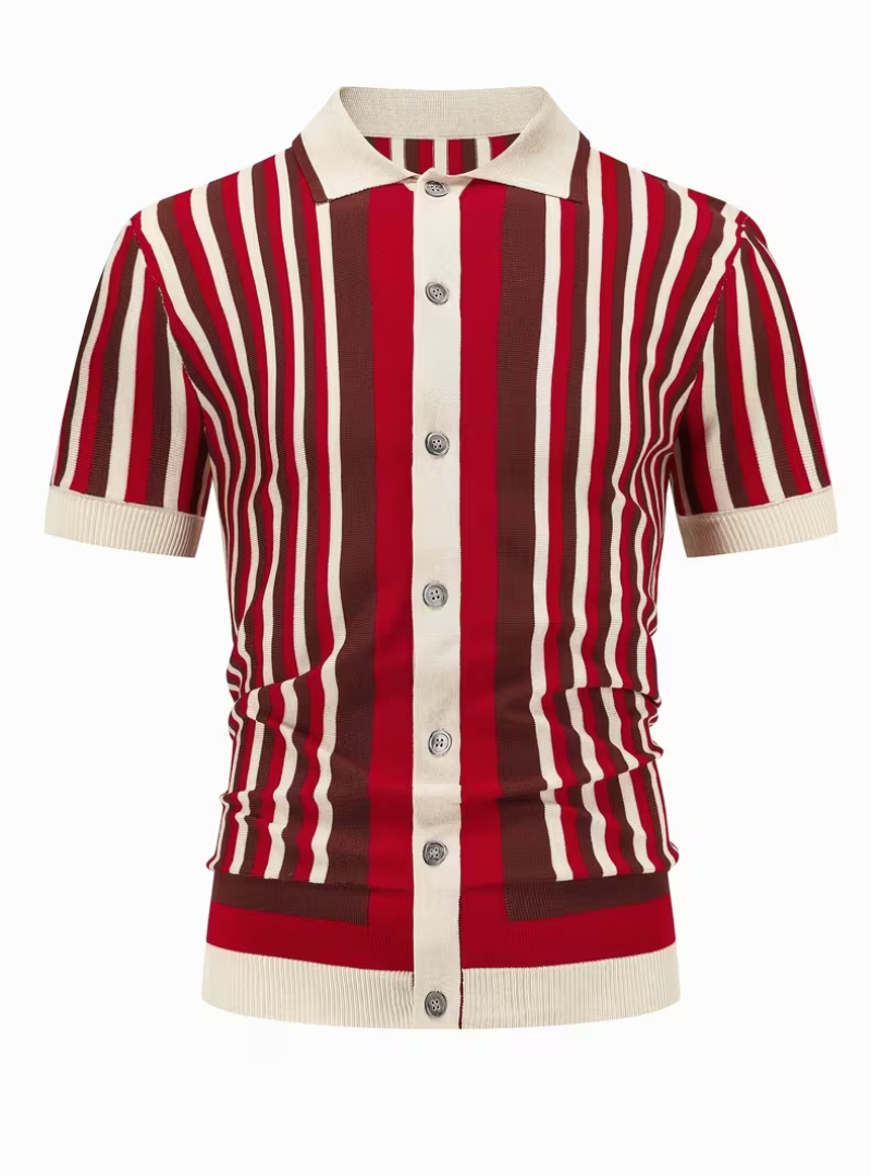Polo homme maille tricotée rayée, coloris Bordeaux