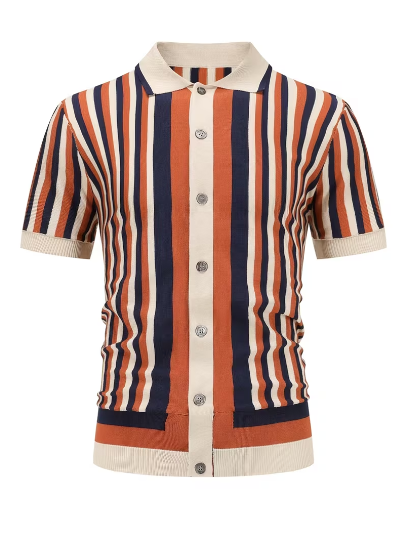 Polo homme maille tricotée rayée, coloris Orange
