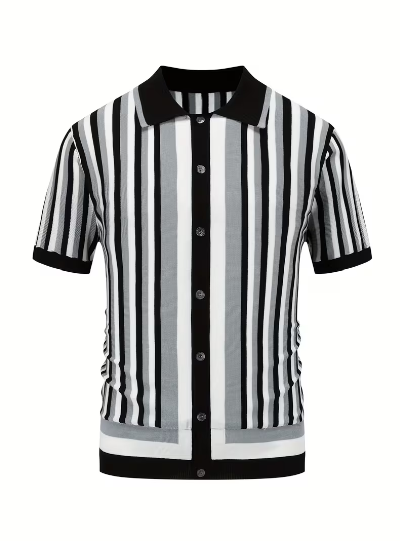 Polo homme maille tricotée rayée, coloris Noir