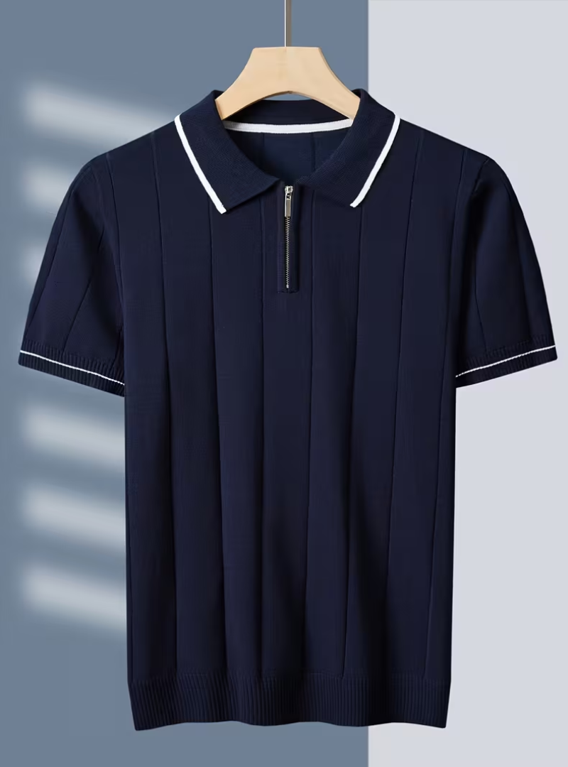Polo homme maille verticale, coloris Bleu marine