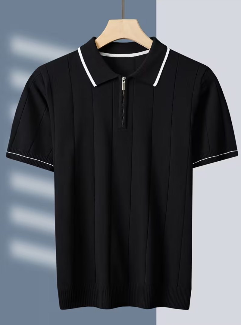 Polo homme maille verticale, coloris Noir