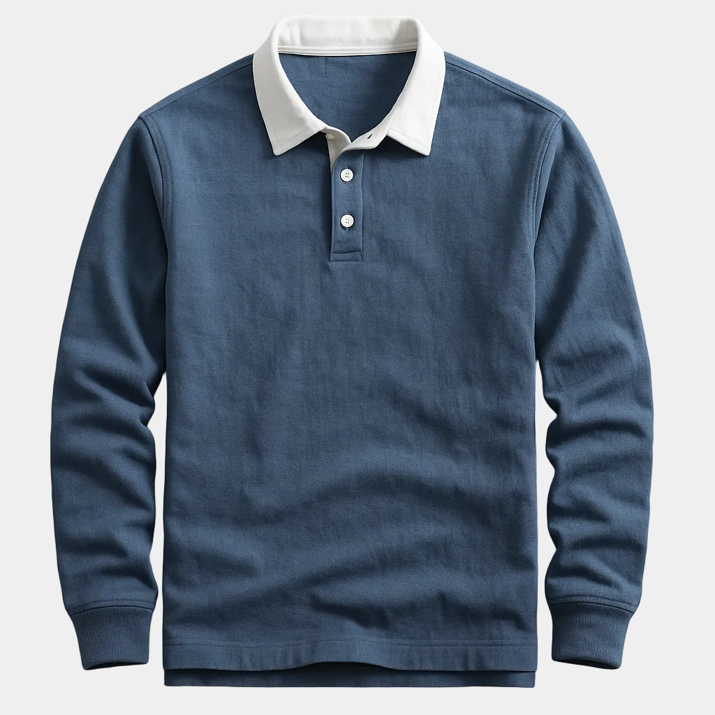 Polo homme manches longues, coloris Bleu