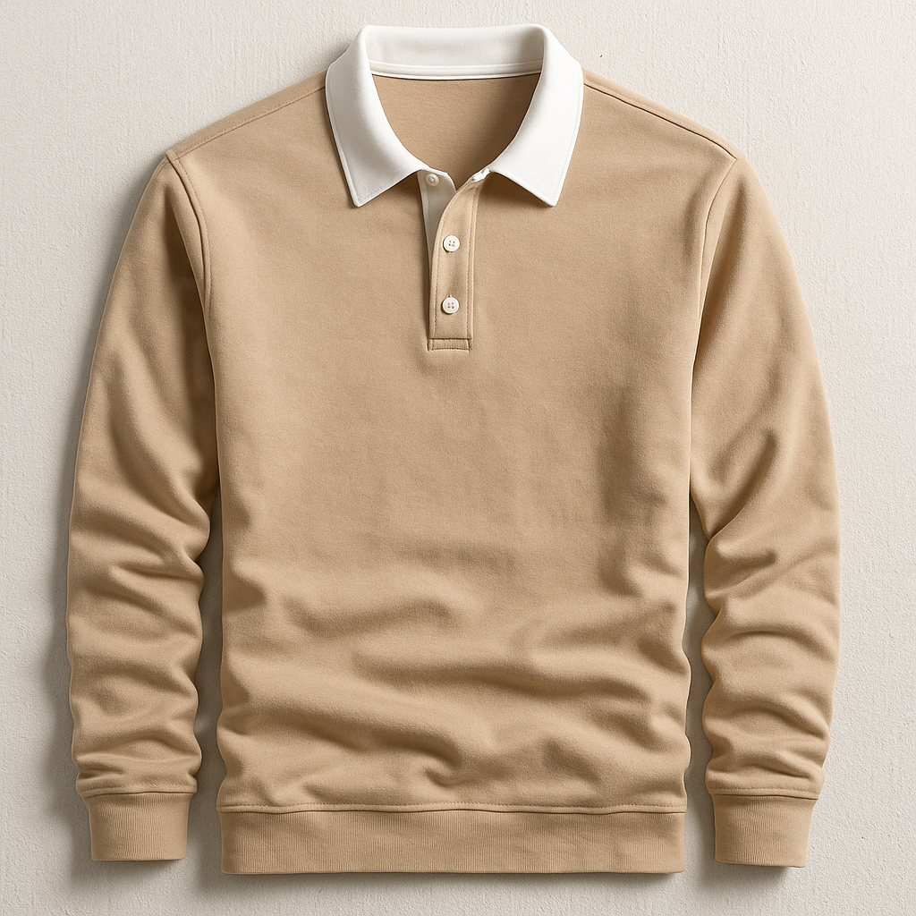 Polo homme manches longues, coloris Marron
