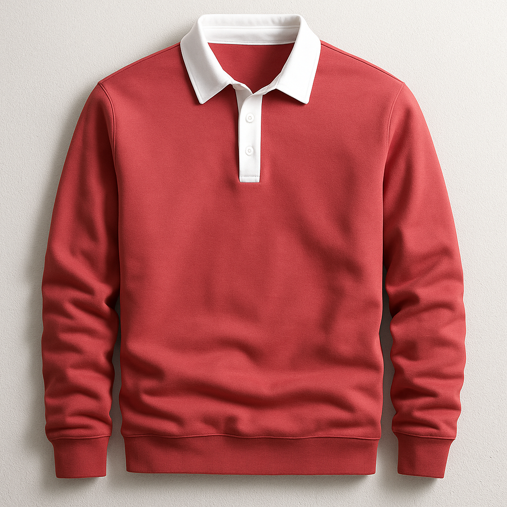 Polo homme manches longues, coloris Rouge