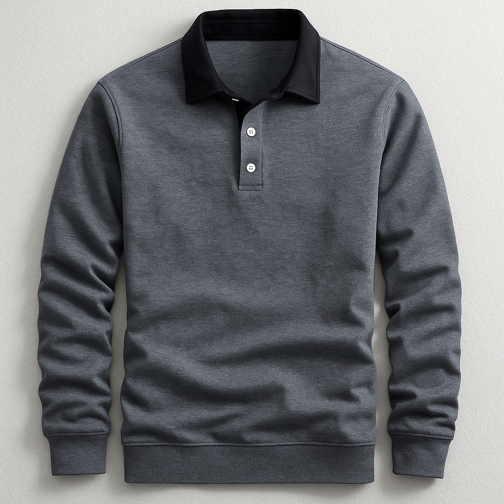 Polo homme manches longues, coloris Gris
