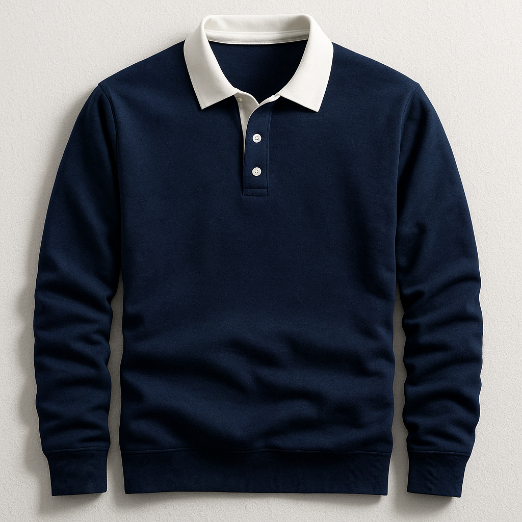 Polo homme manches longues, coloris Bleu marine