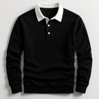 Polo homme manches longues, coloris Noir