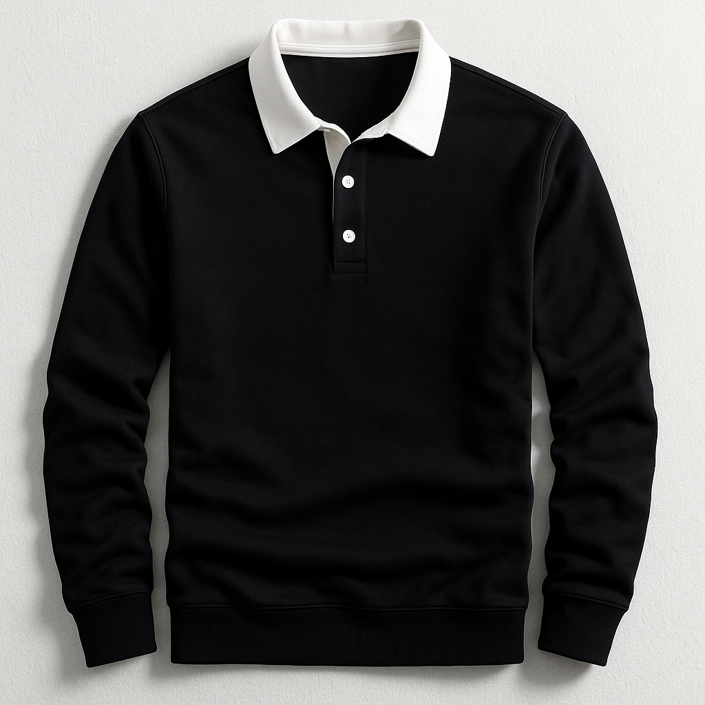 Polo homme manches longues, coloris Noir