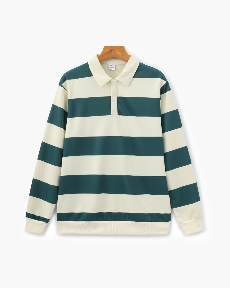 Polo homme rayé manches longues, coloris Vert