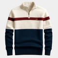 Pull homme demi-zip rayé, coloris Blanc
